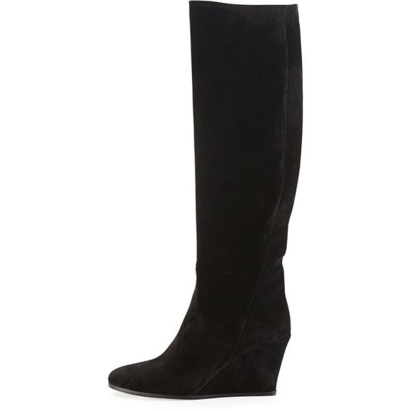 Lanvin Suede Knee Length Wedge Boots - Picture 1 of 7